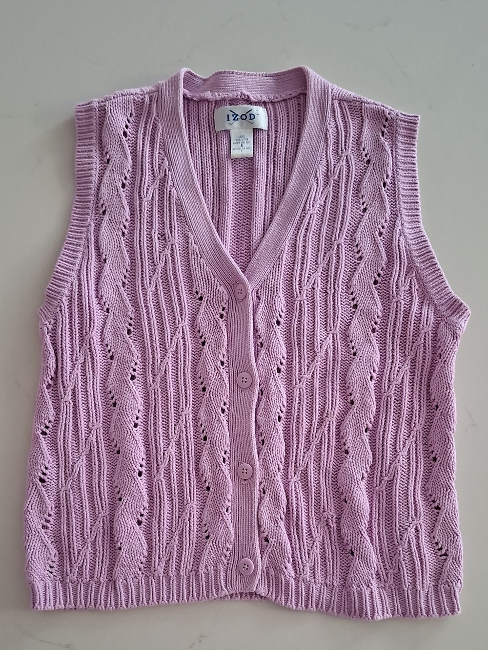 Vintage IZOD 100% Cotton Lavender Knit Cable-knit Preppy Sweater Vest (Size S)